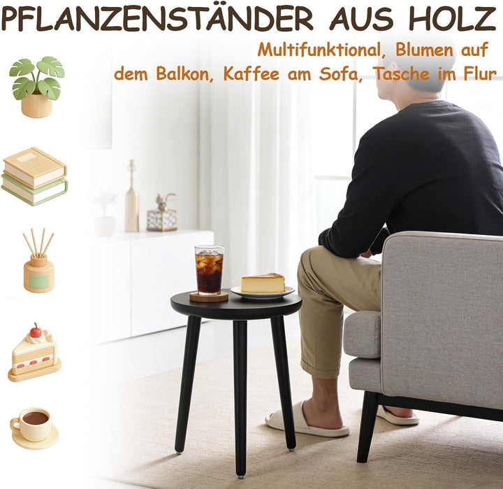 Pflanzenständer aus Holz, 28 x 42 cm Rund Blumenständer, Belastung Blumenhocker mit 3 Füssen, Plant