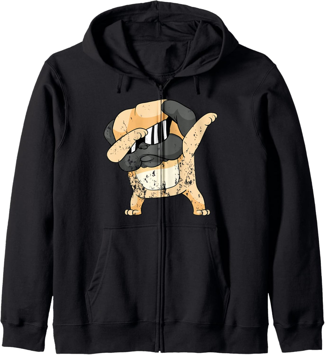Retro Vintage Grunge Style Dabbing Dab Hunde Mops Tiere Fun Kapuzenjacke