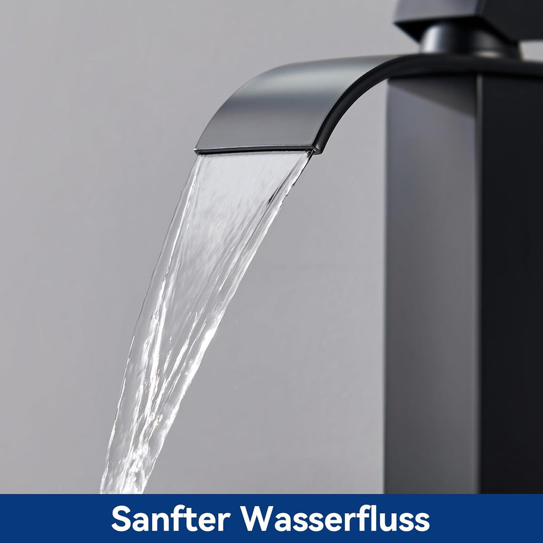 CECIPA Wasserhahn Bad Schwarz Hoch, Waschtischarmatur Wasserfall, Armatur Badezimmer Edelstahl, Wasc