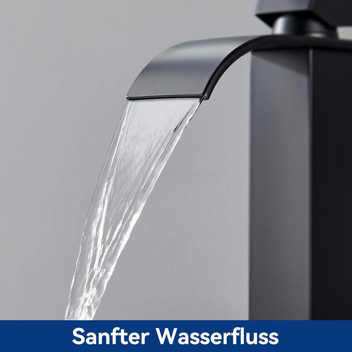 CECIPA Wasserhahn Bad Schwarz Hoch, Waschtischarmatur Wasserfall, Armatur Badezimmer Edelstahl, Wasc