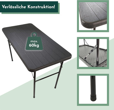 Lemodo Klapptisch mit Tischplatte in Holzoptik, Balkontisch klappbar 120 x 60 cm (L x B), Gartentisc