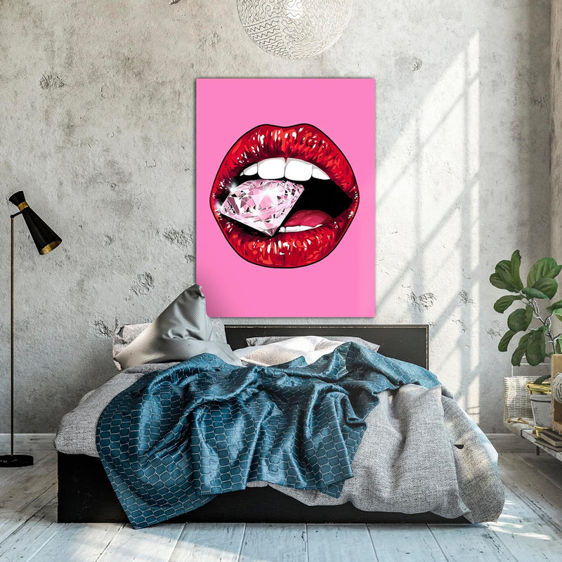 wandmotiv24 Leinwandbild 260 g/m² - Kunstdruck auf Leinwand - Wandkunst - Wandbild mit Frauen Lippen