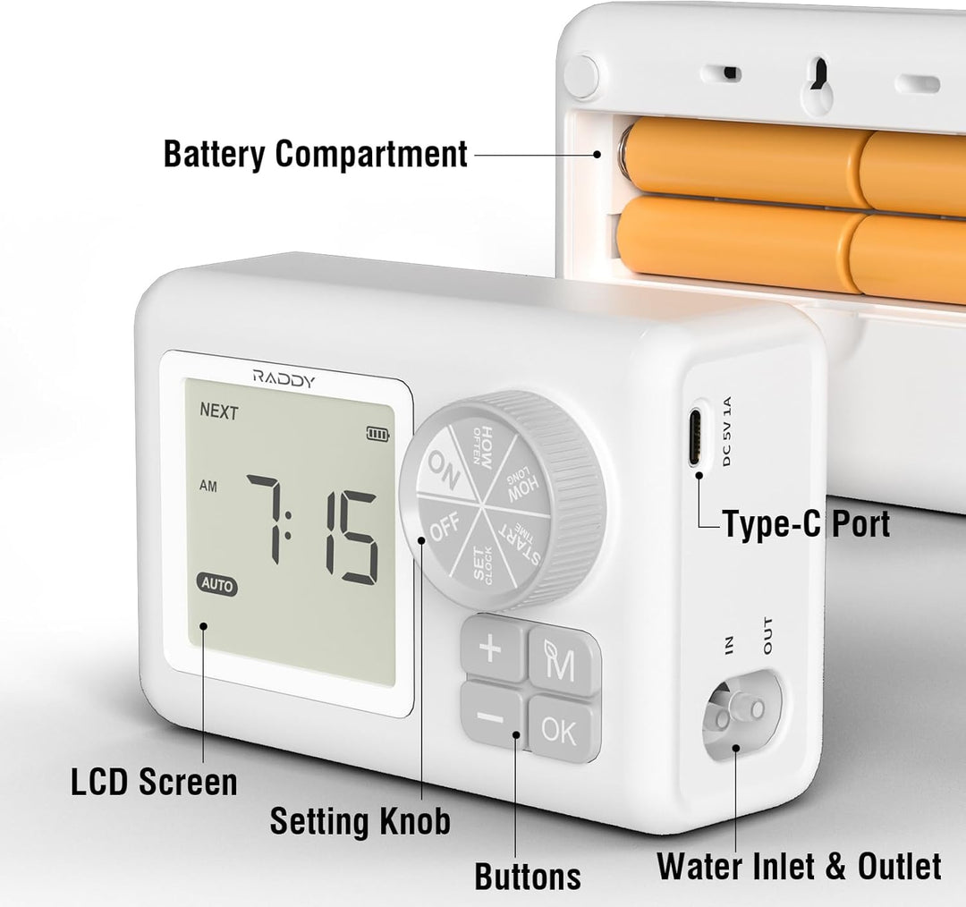 Raddy WS-6 Automatisches Bewässerungssystem, Tropfbewässerungsset für 15 Topfpflanzen, LCD-Display,
