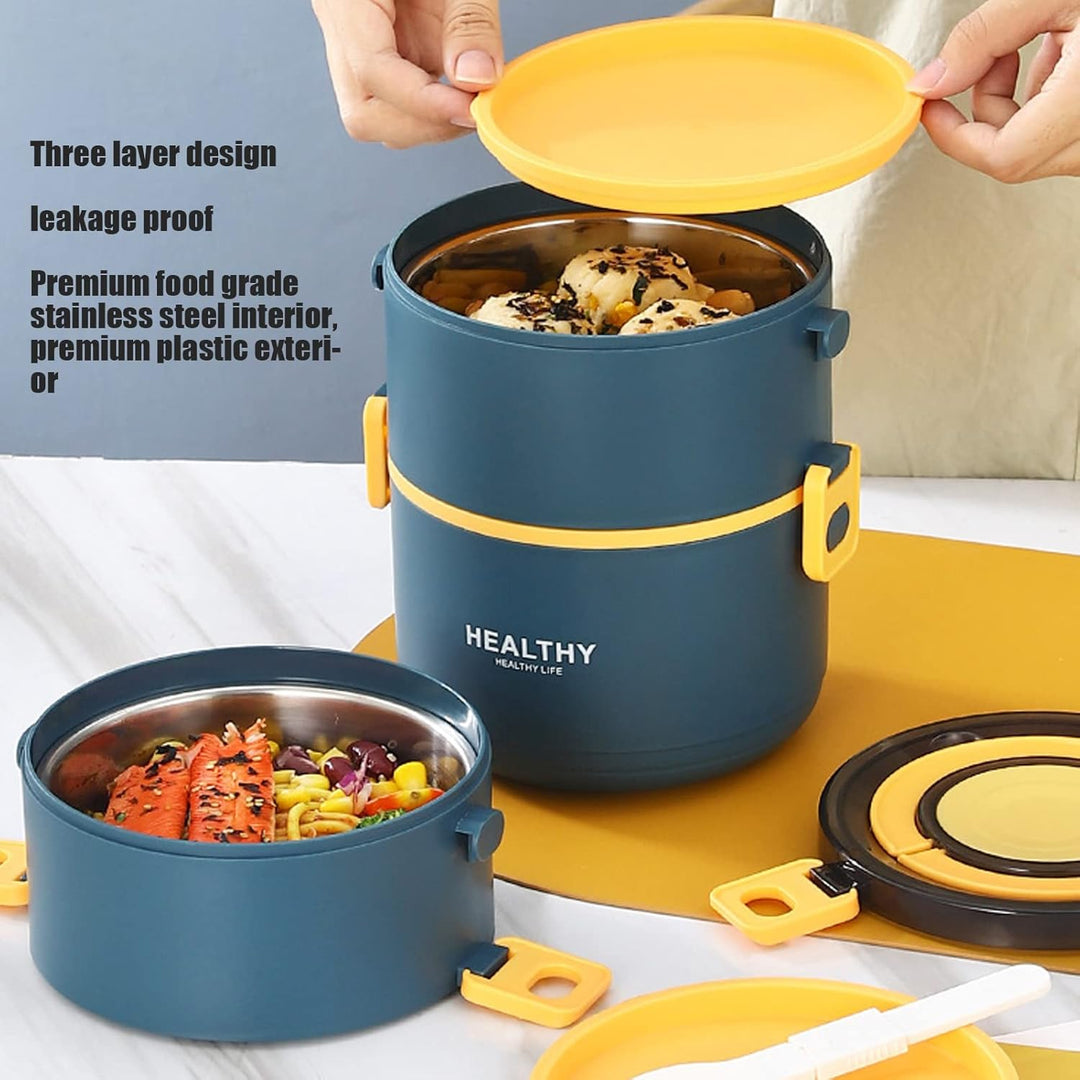 Qcwwy 3-lagige Lunchbox, Auslaufsichere, Vakuumisolierte Thermosbehälter für Heisses Mittagessen, Le