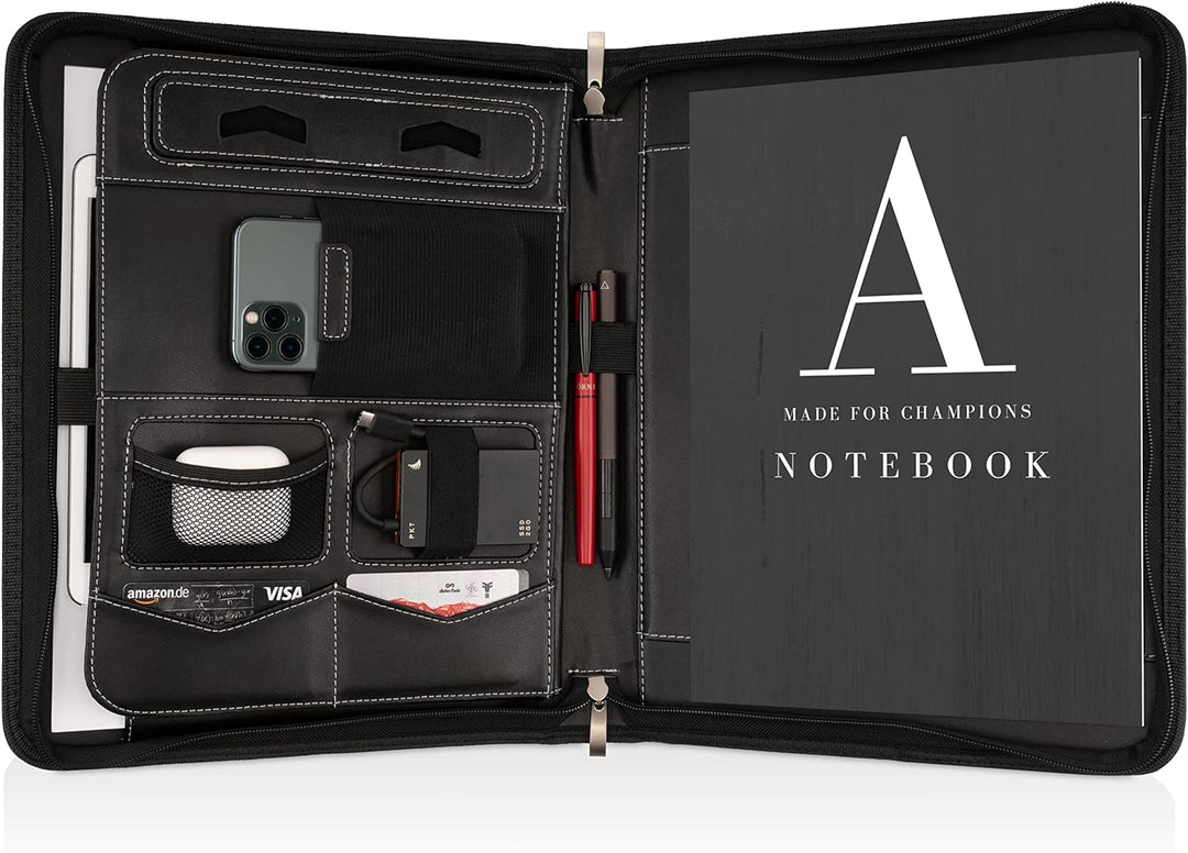 AZORIS PREMIUM® Schreibmappe A4 Premium Konferenzmappe mit viel Stauraum und 13 Zoll Fach für Tablet