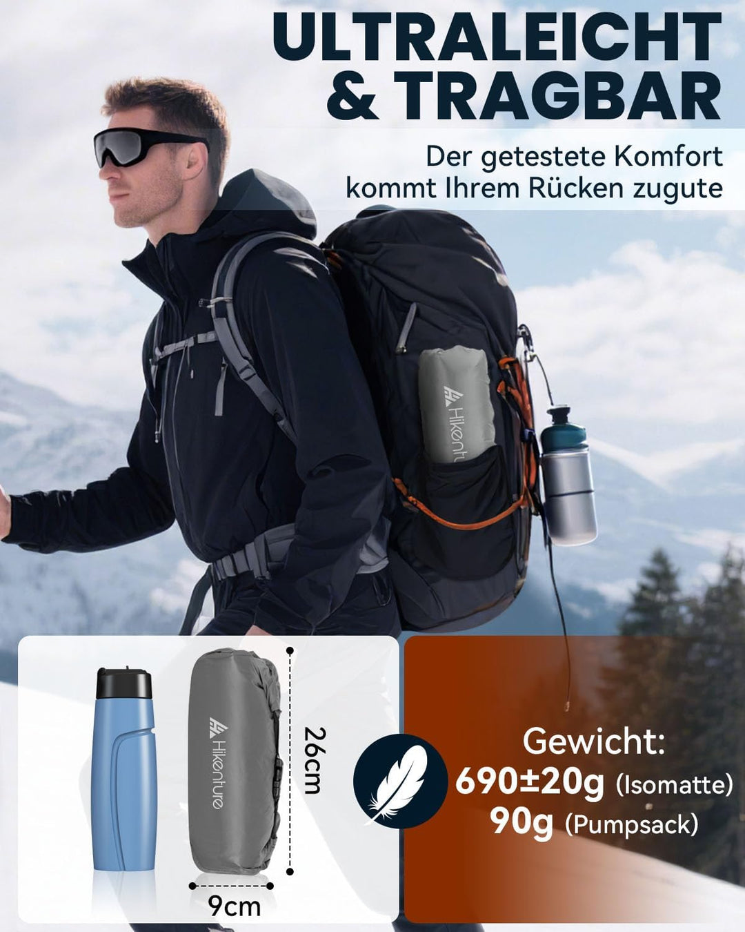 HIKENTURE 6,2 R-Wert Camping Isomatte Ultraleicht, 8 cm Dicke Aufblasbare Isomatte Camping Luftmatra