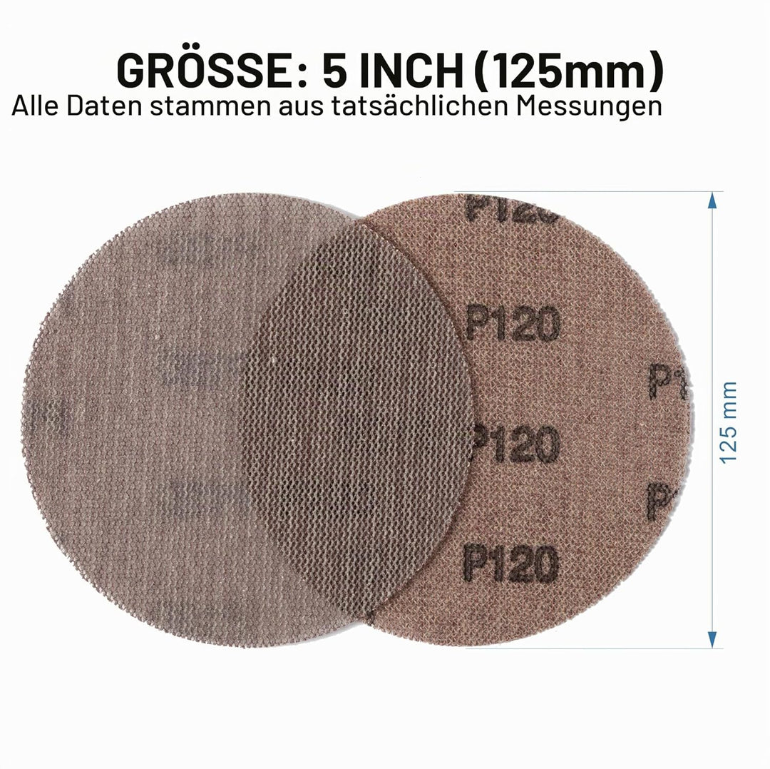 UPWOOD Schleifgitter 50 Stück 125mm Klett Körnung 120, Zum staubfreien Schleifen von Karosserie, Hol