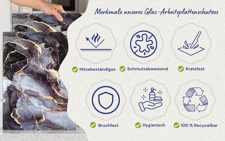 Glasschneidebrett 50×40cm – Hygienisches Schneidebrett aus gehärtetem Glas – Hitzebeständig, Kratzfe