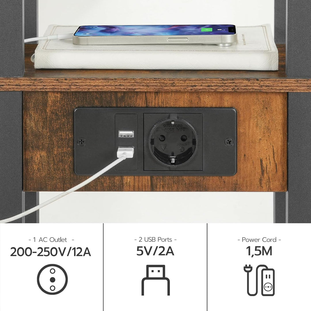 HOOBRO Beistelltisch mit Ladestation, C-Form Sofatisch, Couchtisch für kleine Räume, Schmaler Nachtt