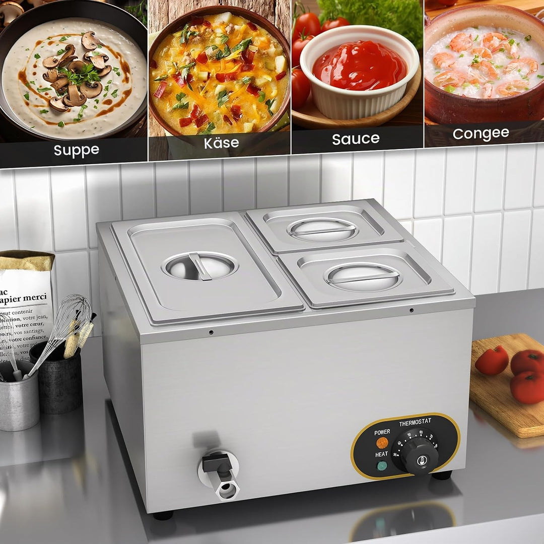 MOOTACO Elektrischer Wasserbad aus Edelstahl, Speisenwärmer Buffet, 1 x 1/3 GN Behälter + 2 x 1/6, m
