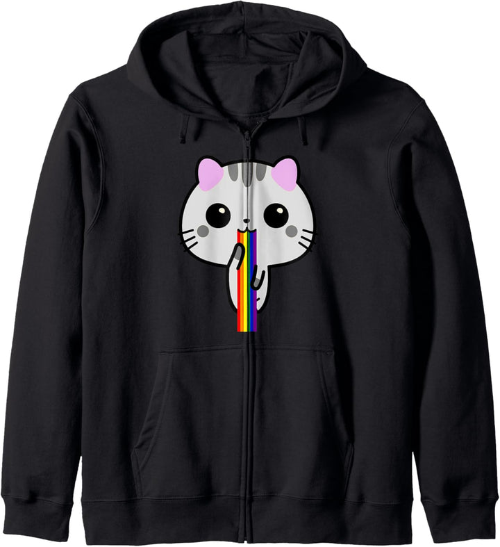 Niedlich Kätzchen Essen Regenbogen Ramen Nudeln Anime Kapuzenjacke