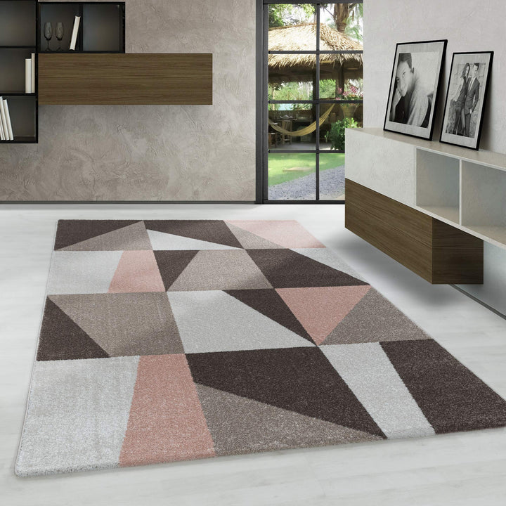 Carpetsale24 Modern Designer Kurzflor Teppich, Geometrische Karo Design, Läufer Teppich, Braun - Bei