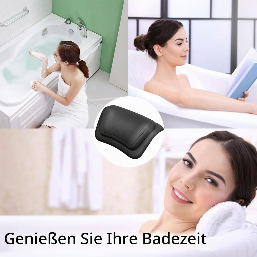 Badewannenkissen Wasserdicht mit Saugnäpfen, Ergonomisches Badekissen für Badewanne, Kopf- Nacken- u