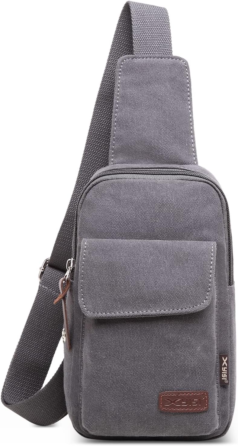 VARLIVOO Retro Sling Bag Damen Herren Canvas Brusttasche Umhängetasche Leichte Schultertasche Klein