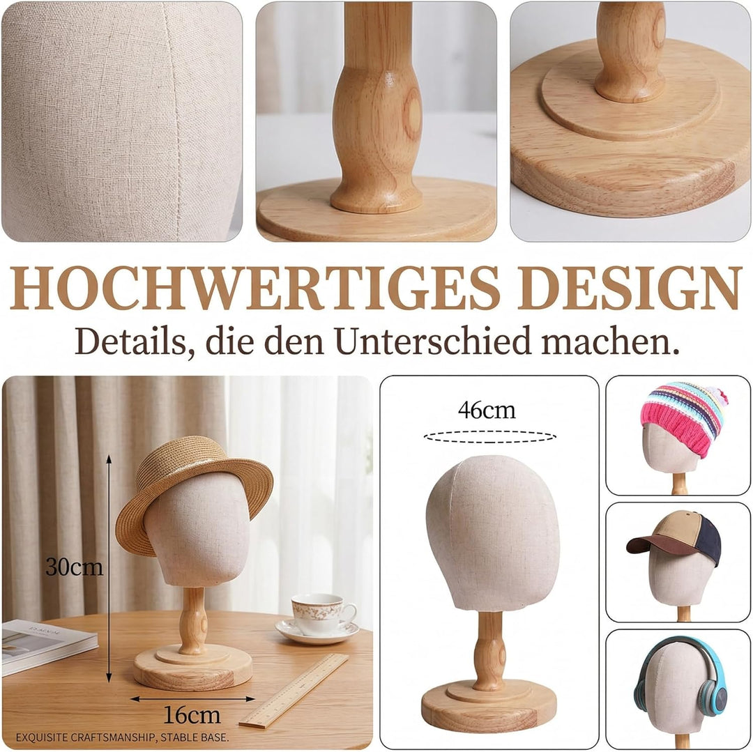 Sharplace Perückenständer für Kinder-Mannequin-Kopf, tragbar mit Holzsockel, multifunktionaler Hutha