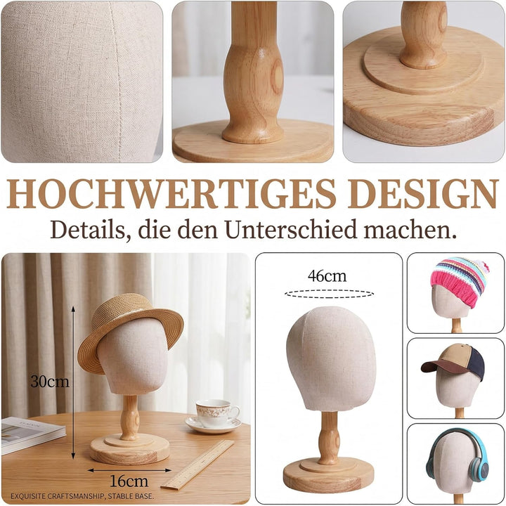 Sharplace Perückenständer für Kinder-Mannequin-Kopf, tragbar mit Holzsockel, multifunktionaler Hutha