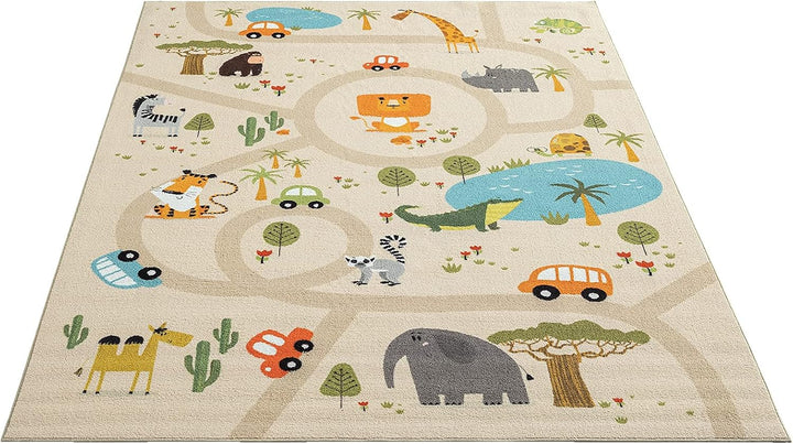 the carpet Happy Life Kinderzimmer, Kinderteppich, Spielteppich, Waschbar, Strassenteppich, Strasse,