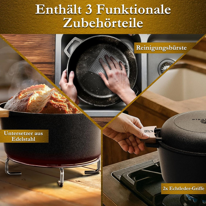 2-in-1 Gusseisen Brotbackform mit Gärkörbchen – eingebrannter Gusseisentopf zum Brotbacken 4,8 L & G