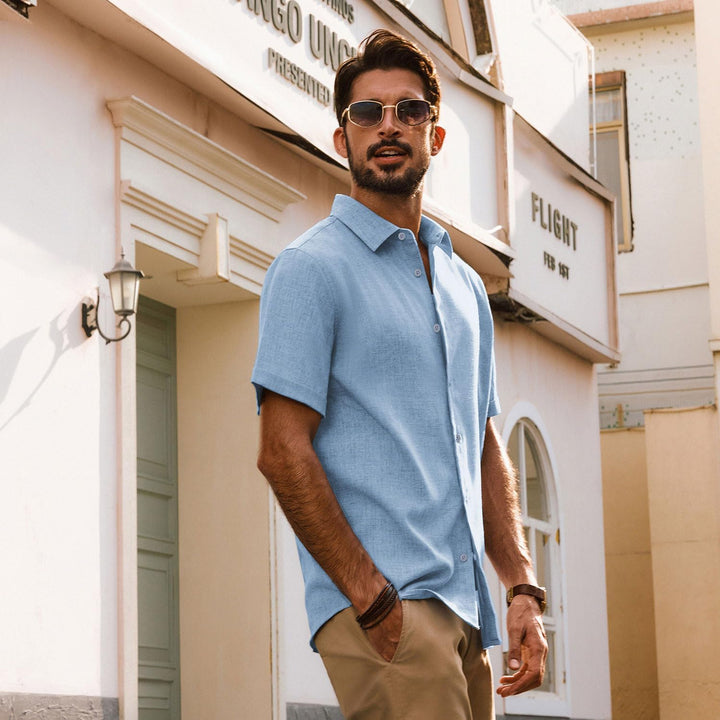 PJ PAUL JONES Hemd Herren Kurzarm Freizeit Button Down Shirt Sommer Strandhemd Regular Fit Herrenhem