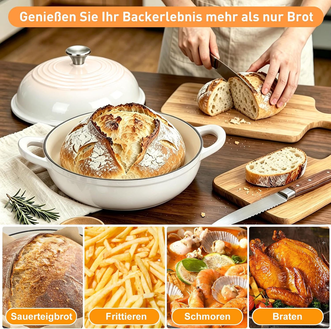 Gusseisen Topf Emaille Brot backen 6,6L Dutch Oven für Sauerteig Brot | Schmortopf mit Deckel und Gr