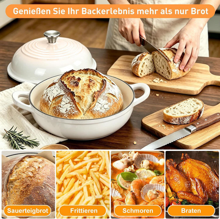 Gusseisen Topf Emaille Brot backen 6,6L Dutch Oven für Sauerteig Brot | Schmortopf mit Deckel und Gr