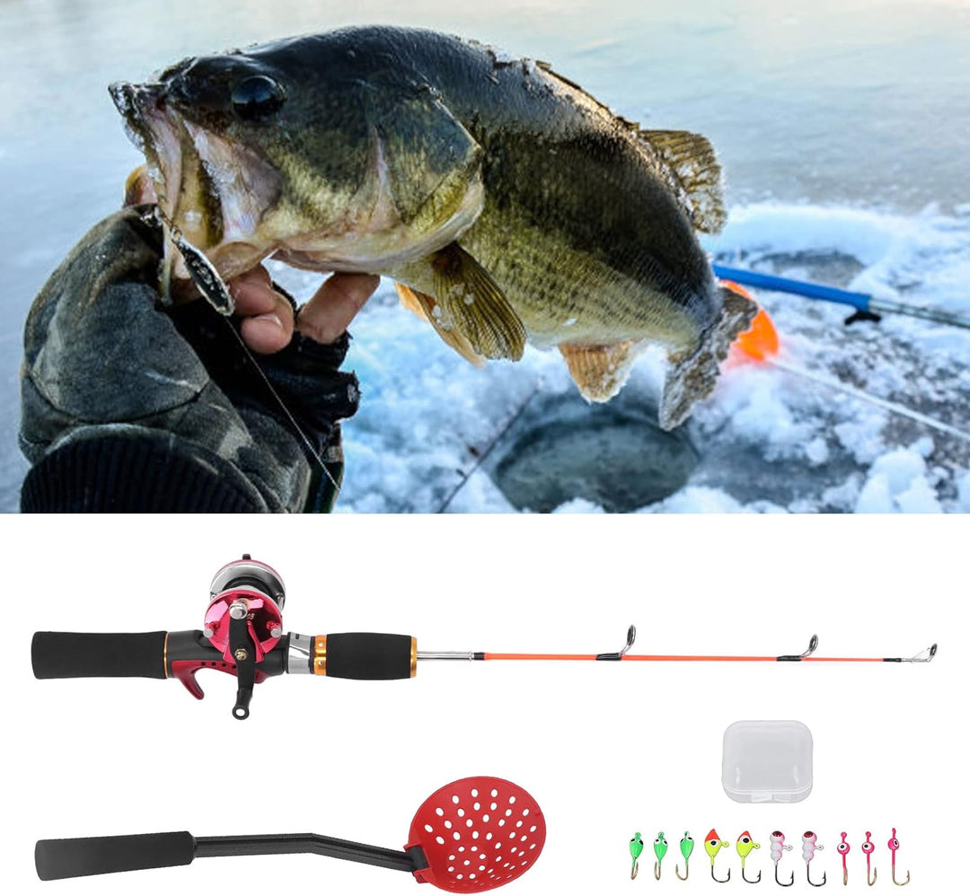 Eisangelruten-Rollen-Combo, Tragbares Winter-Eisangelgerät-Set mit Angelschnur, Eisangelhaken, Eissc