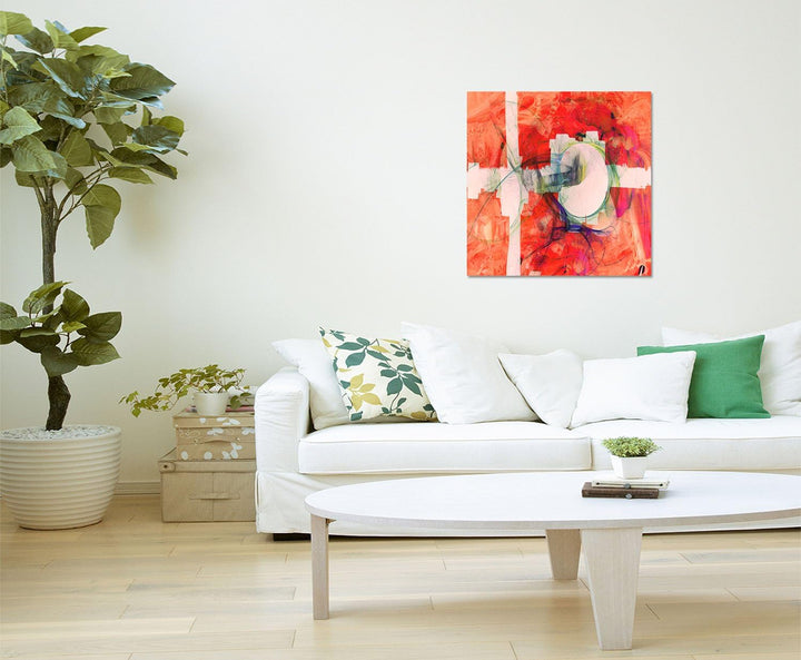 Paul Sinus Art Fremder Moment - Abstrakt377_60x60cm Bild auf Leinwand Abstraktes Wandbild knallig ro