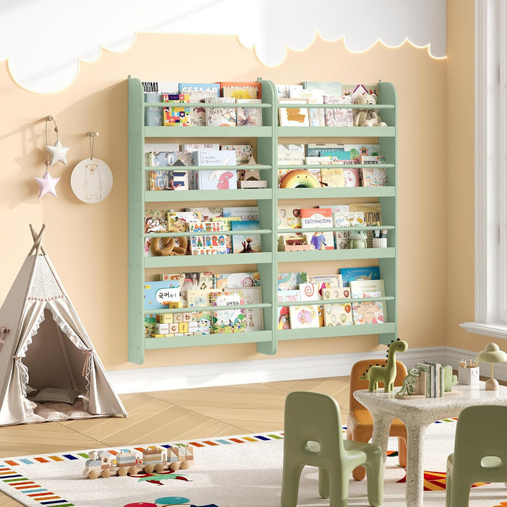 FOREHILL Bücherregal Kinder, Wandregal mit 4 Ablagen, Kinderregal für Bücher Spielzeug, Hängeregal D
