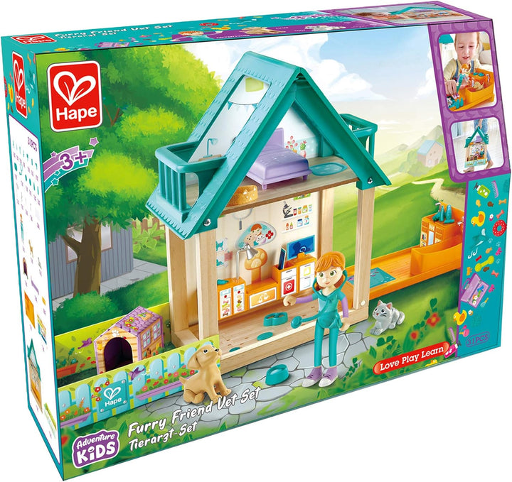 Hape Tierarzt-Set Haus mit Figuren und Tierarztpraxis 30-teilig, ab 3 Jahren