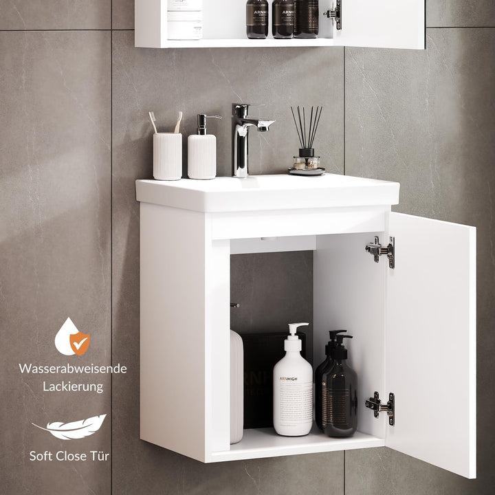 Planetmöbel Waschtisch mit Unterschrank 50 cm inkl. Spiegelschrank 50cm, Badmöbel Set mit Waschbecke