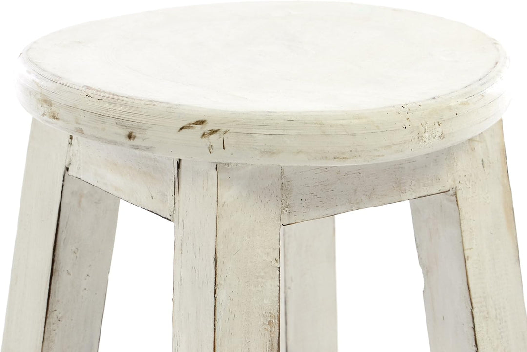 Divero Rustikaler Hocker rund massiv Holz Sitzhocker weiss im Vintage-Look Schemel Blumentisch Blume