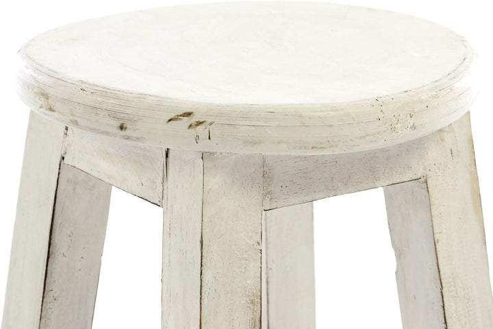 Divero Rustikaler Hocker rund massiv Holz Sitzhocker weiss im Vintage-Look Schemel Blumentisch Blume
