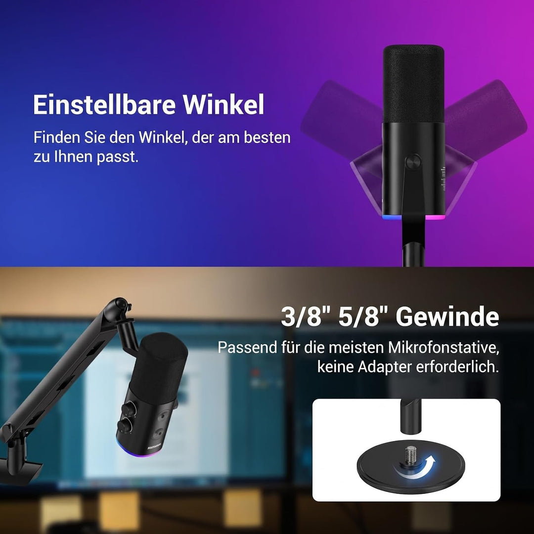 NEEWER DM03 USB/XLR RGB Dynamik Mikrofon mit Stummschaltung AI Rauschunterdrückung, Mic Verstärkungs