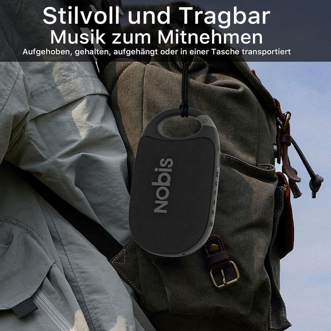NOBIS Clip N1 Tragbarer Bluetooth Lautsprecher mit App, Beat-Modus, bis zu 24 Stunden Spielzeit, IP6