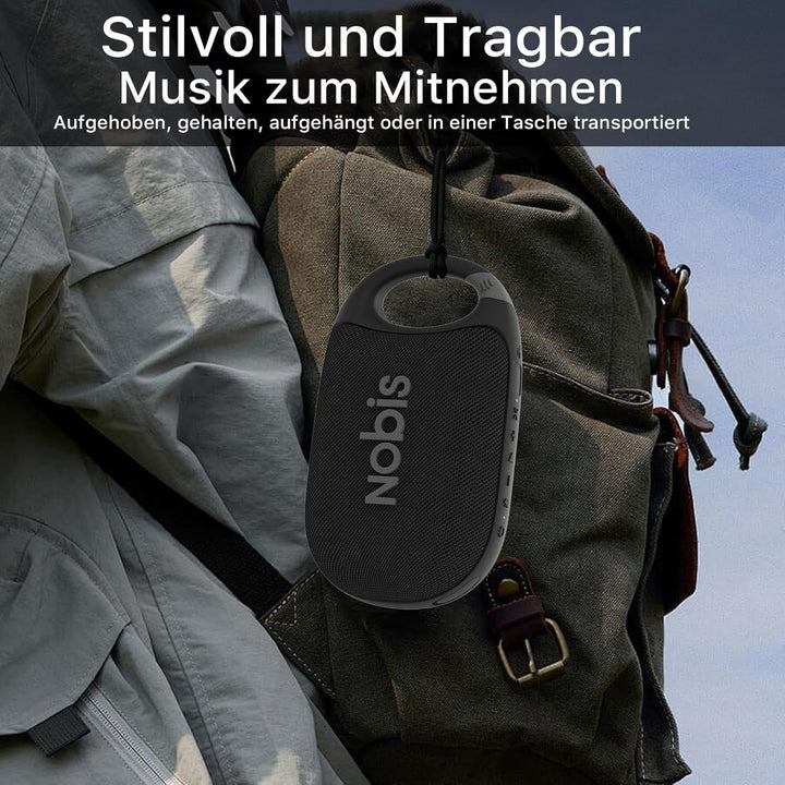 NOBIS Clip N1 Tragbarer Bluetooth Lautsprecher mit App, Beat-Modus, bis zu 24 Stunden Spielzeit, IP6