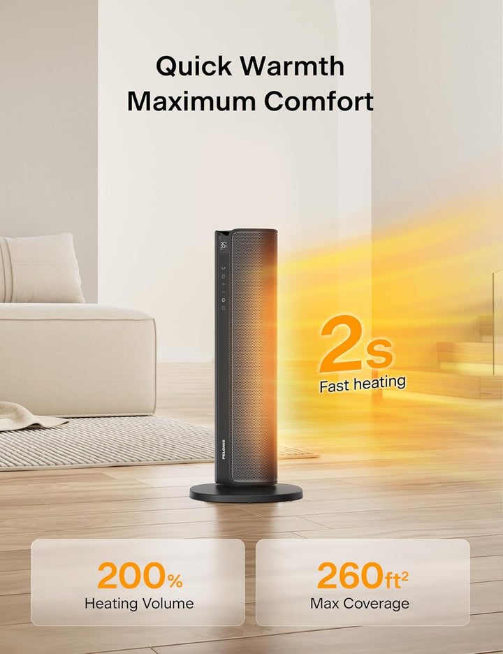 PELONIS Turmheizung Elektrischer Heizlüfter 2000W mit Fernbedienung, 2S Schnellheizung, 75° Oszillat