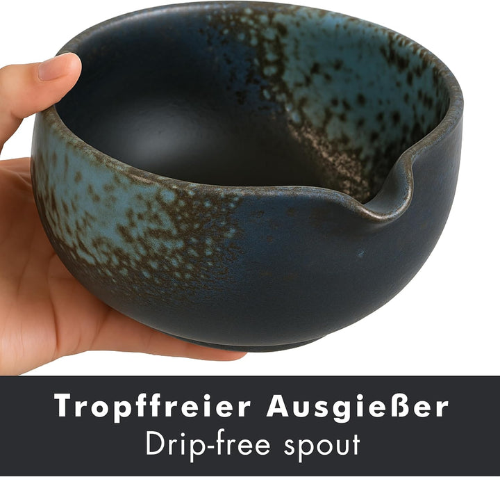 Goodwei Matcha-Set komplett mit hochwertiger Matcha Schale aus Keramik mit Ausgiesser, Matcha Besen