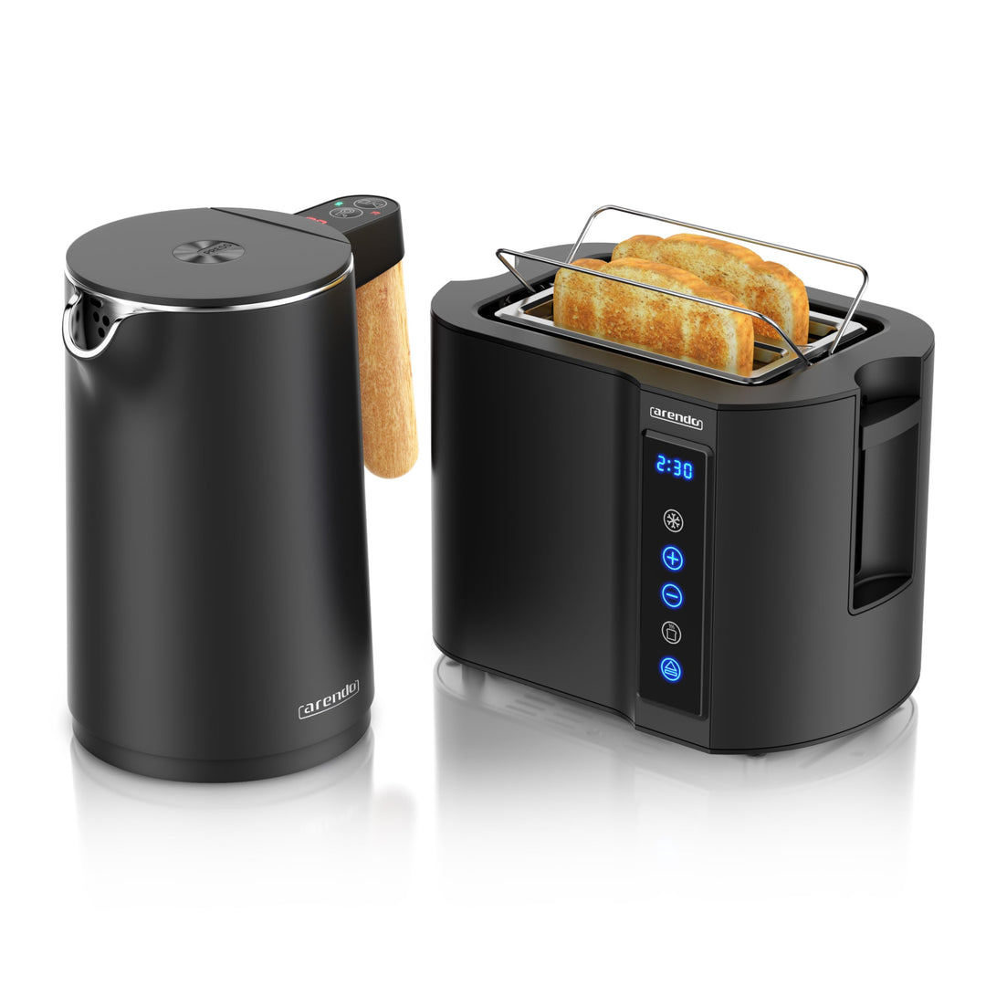 Arendo - Wasserkocher Toaster SET - Edelstahl - Wasserkocher mit Temrpatureinstellung - 45-100 Grad