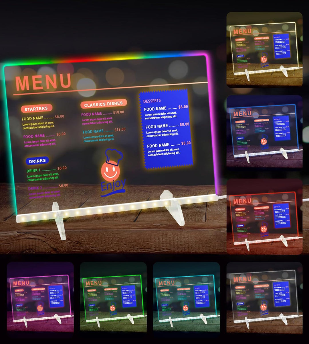 LED Notiztafel mit Farben, Leuchtendes Zeichenbrett für Kinder Acryl Notiztafel mit 7 Farben Stift -