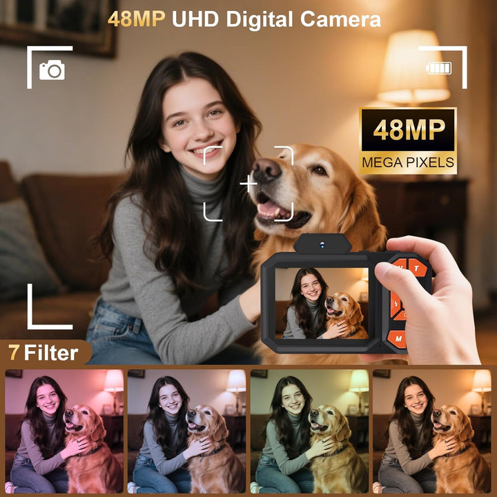 4K Digitalkamera, HD 48MP 18X Zoom Anti-Shake-Autofokus Kinderkamera mit 32G Karte, Point-and-Shoot-
