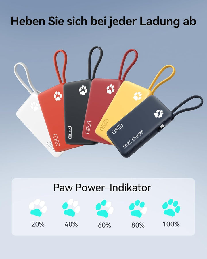 INIU Power Bank, Minigrösse 20W 10000mAh PowerBank mit Integriertem USB-C Kabel, PD3.0 QC4.0 USB C I