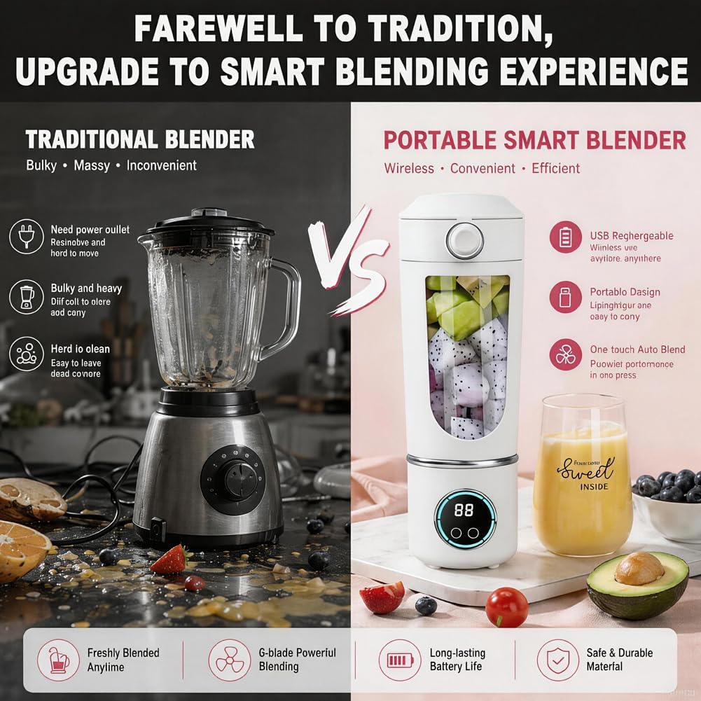 Gohytal Tragbarer Mixer, Kleine Mixer für Smoothie und Shakes, 700ML Mini-Standmixer, Kleiner Entsaf