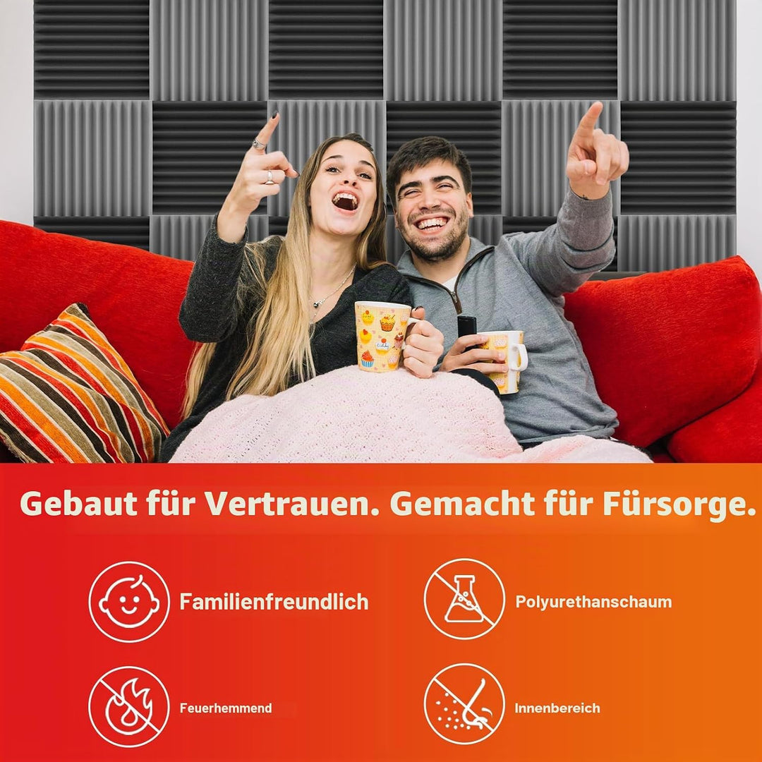 Akustikplatten, schalldichte Schaumstoffplatten für die Wand, 30,5 x 30,5 x 5,1 cm, schwer entflammb