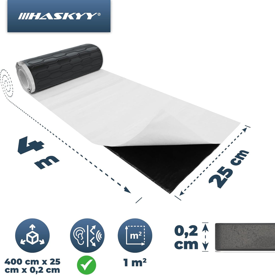 HASKYY Alubutyl Dämmmatte Schallschutz 2x Rollen 400x25 cm - 2m² Dämmung für KFZ, LKW, Wohnmobile, B