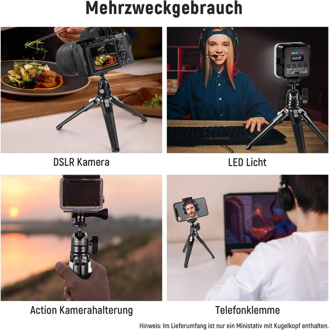 NEEWER Mini Tischstativ, Kleiner tragbarer Handy Stativ für Selfies mit 360° Kugelkopf und 1/4" Schr