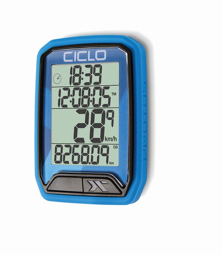 CICLO PROTOS 113 verkabelter Fahrradcomputer, mit 13 Funktionen in blau, in blau