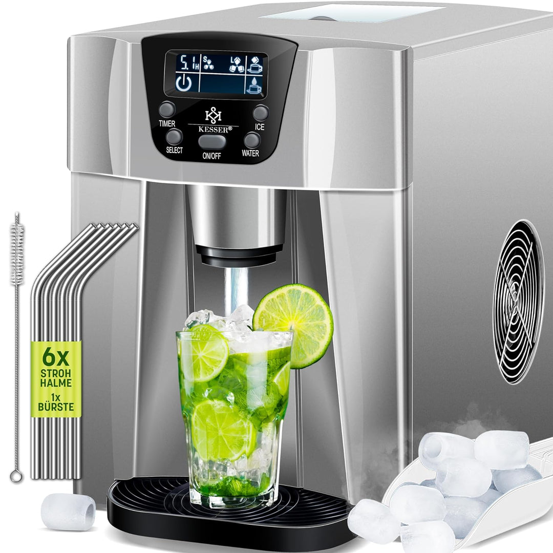 KESSER® Eiswürfelbereiter | Eiswürfelmaschine Edelstahl | 100W Ice Maker | 12 kg 24 h | 2 Würfelgrös