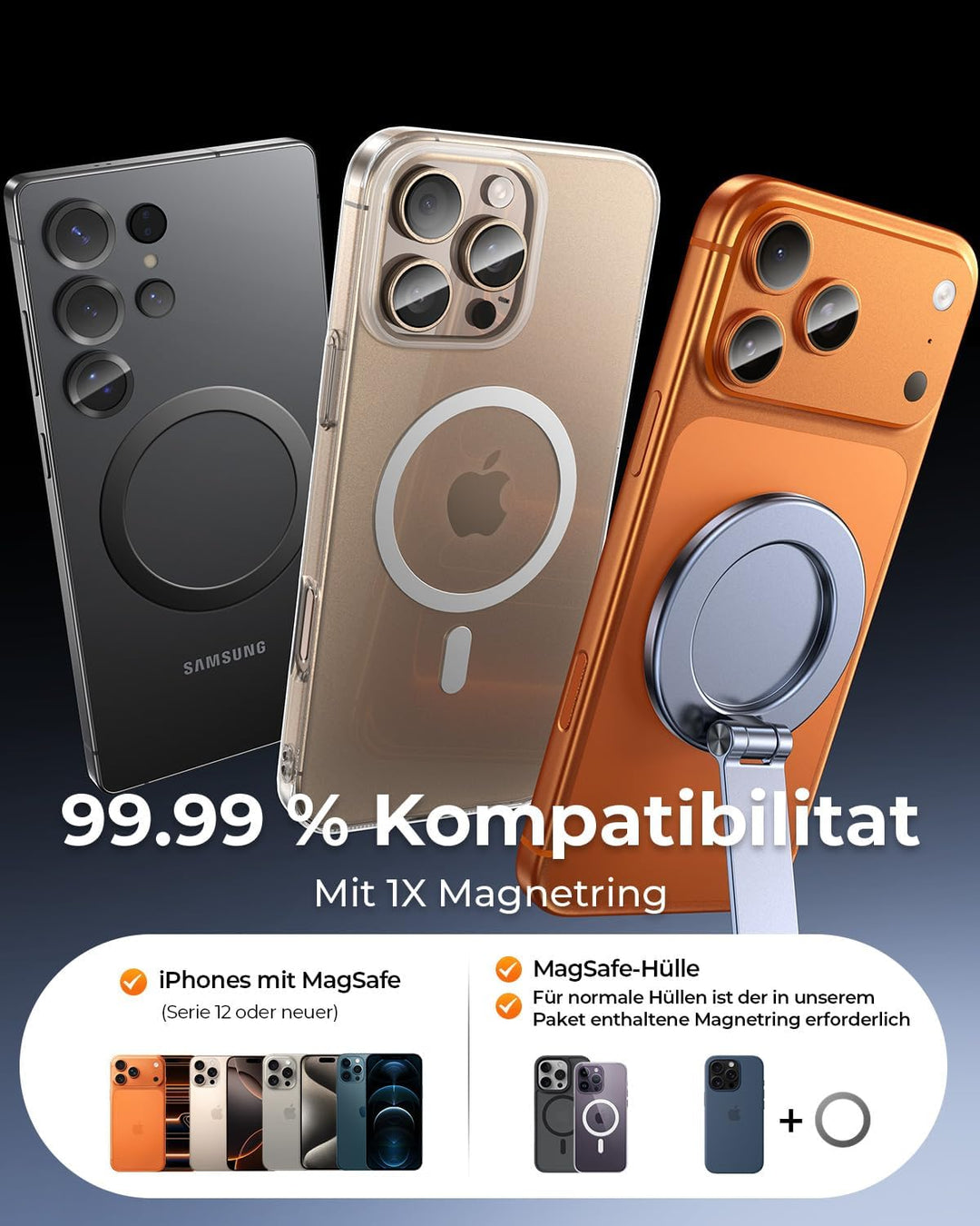 Upgraded 360°Drehbare Vakuum Handyhalterung Auto Magnetische, Nano-Gel Handyhalterung für Magsafe ,