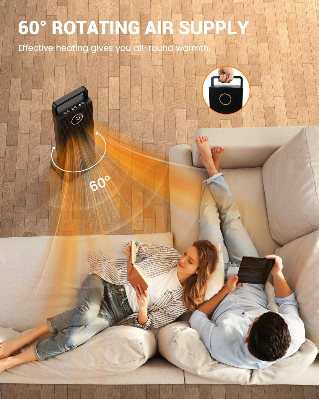Heizlüfter Energiesparend, 1500W 3 Heizmodi Keramik Elektrische Heizung, 70° oszillierend, Berhitzun