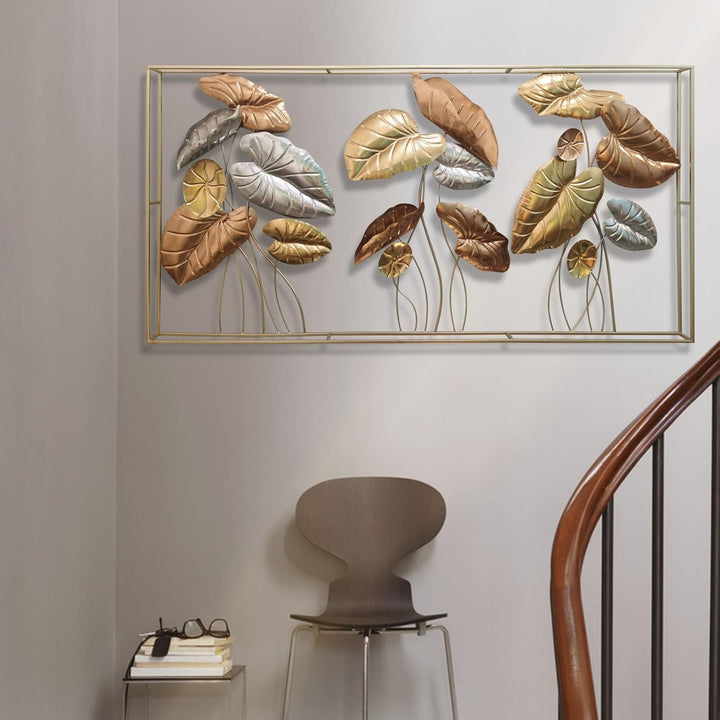 Dekoleidenschaft 3D Wandbild Blätter aus Metall in gold/silber/bronze, 135x69 cm, Wanddeko, Wandschm